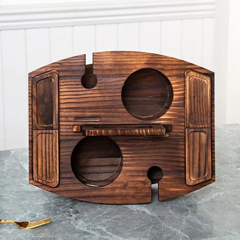 1 шт. Деревянная Легкая Ручная Натуральная Подставка для Закусок и Напитков Складная Пикник Штабелируемая Многоярусная Рустикальная 36x31x26см