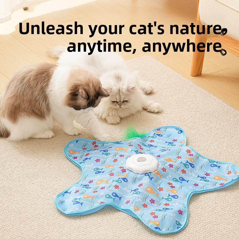 Cat Toys Interactive Hide and Seek Cat Toy with Mouse Squeaky Motion Activated Moving Conaled Feathers Kitten Teaser Toy
