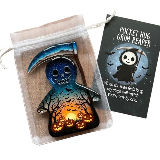 1/2/4/5Pcs Pocket Hug Ghost with Positive Card Emotional Support Ghost Token Mini Halloween Cartoon Ghost Statue Inspirational Gift