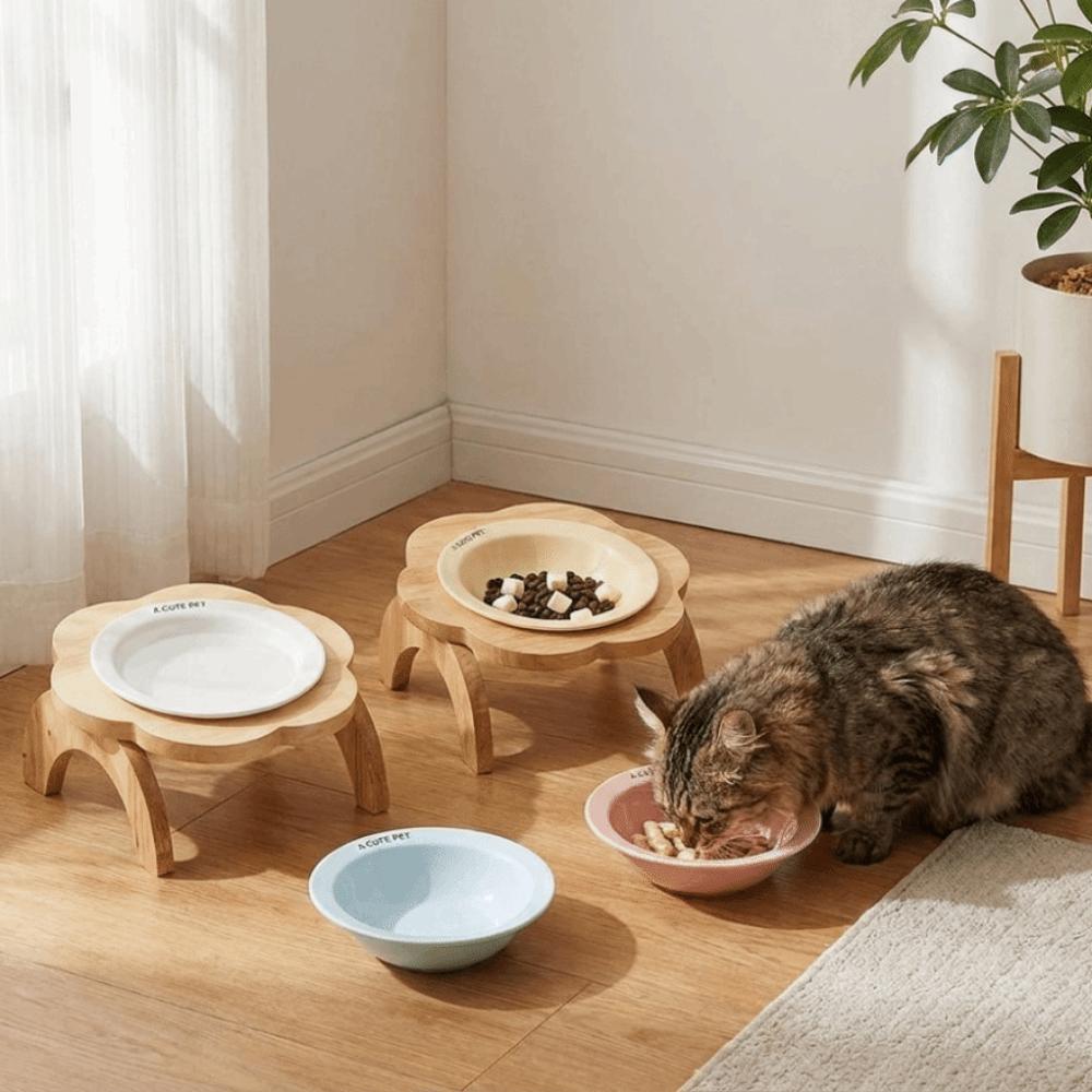 Ceramic Elevated Cat Bowl Anti-Spill Raised Cat Food Bowl Cute Dog Feeder for Cats Dogs