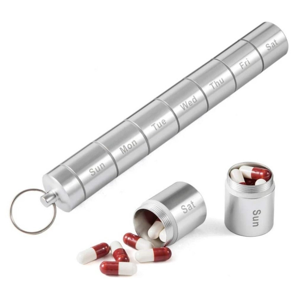 Aluminium Zinc Zinc Alloy 7 Day Pill Case Compact Medicine Organizer Mini Metal Pill Container  Travel