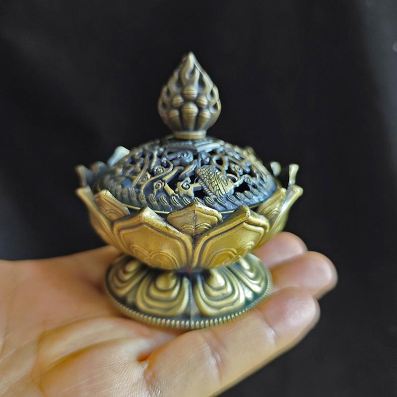 Винтажная металлическая подставка для благовоний в виде цветка лотоса, буддизм, Будда, комната, домашний декор, мини-цензор для сандалового дерева, держатель для благовоний, бронзовое изделие