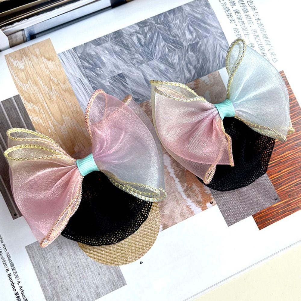 2PCS Spring Clip Girls Elastic Hair Net Fashion Headdress Korean Bun Snood Ballet Hair Net Kids
