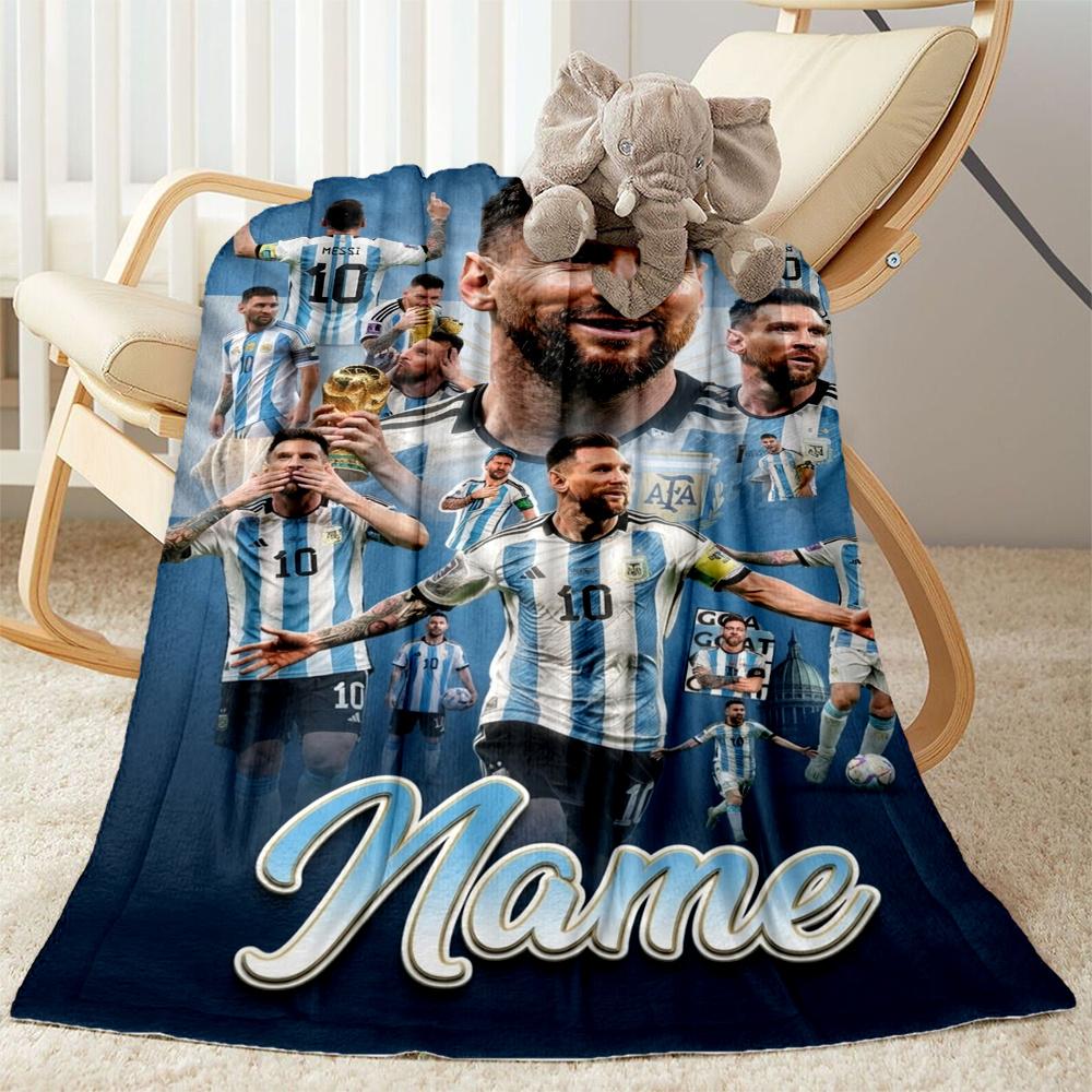 Lionel Messi Soccer Legend Personalized Name Blanket Cozy Personalized Blanket Comfortable Suitable For Seaside Livingroom Office Chair