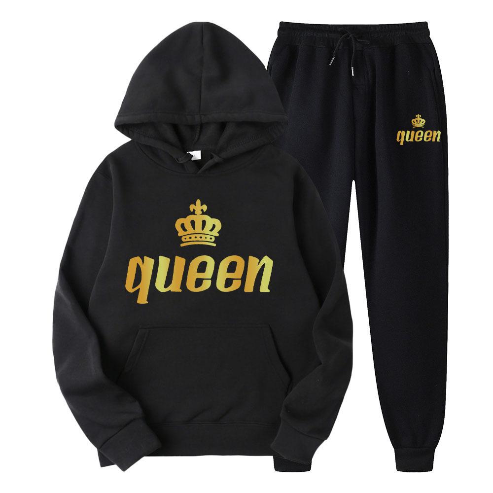 Одежда для влюбленных, мужские и женские спортивные костюмы King Queen, толстовки и брюки, одежда унисекс, толстовки больших размеров, костюмы