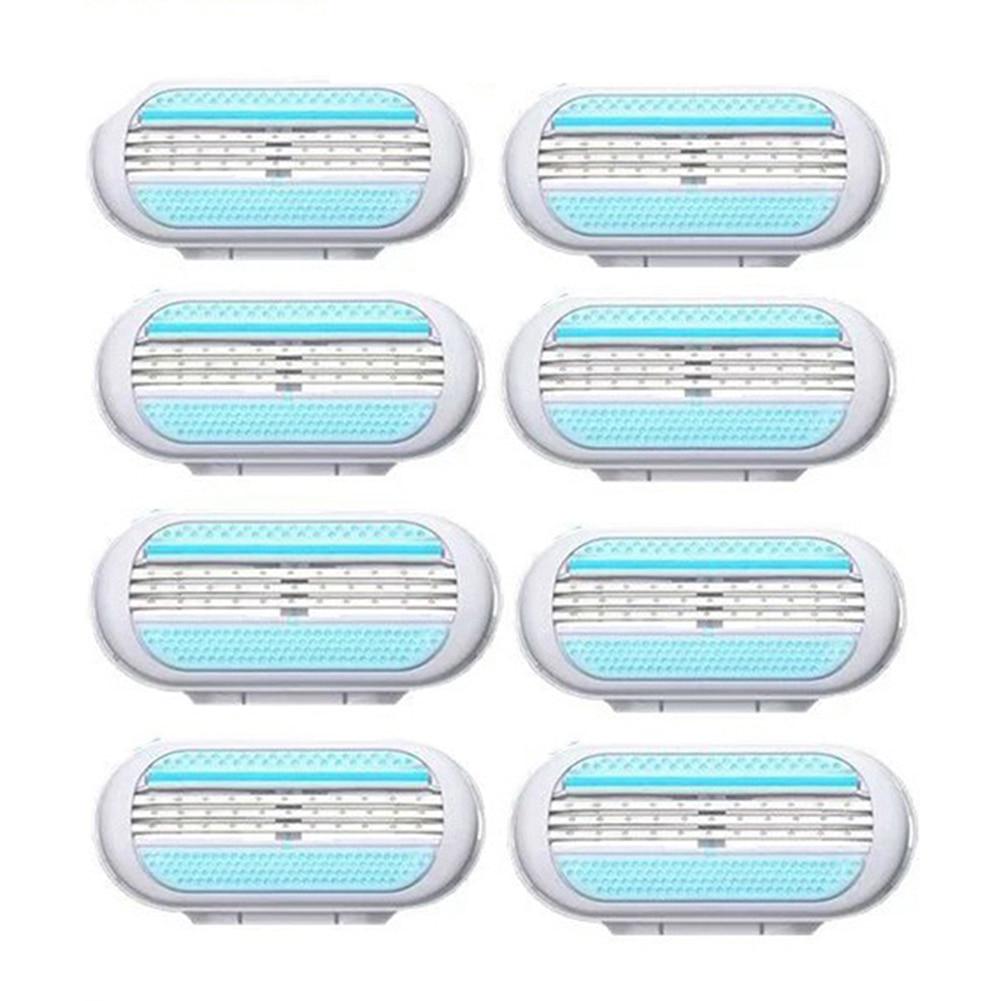 8 шт. женские лезвия для безопасной бритвы, красивое бритье для женщин, 3-слойное лезвие, сменная головка для бритвы с 1 шт. держателем