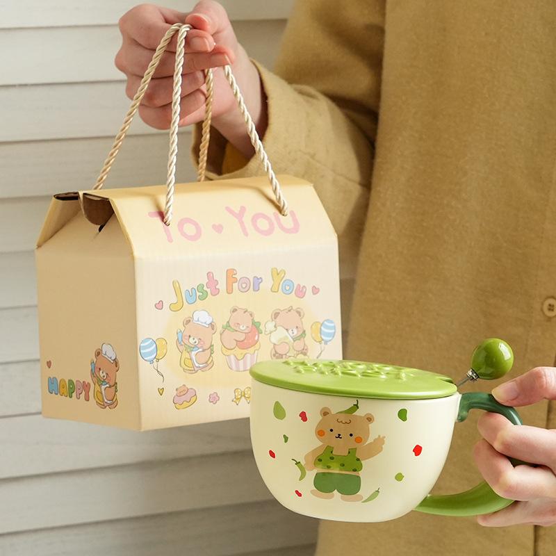 Милая и дорогая керамическая чашка с медведем, крышкой и ложкой, домашний офис, пара, чашка для воды, подарок девушке