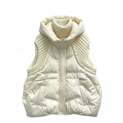 Autumn and winter new down cotton clothes women's vest short hooded thickened knitted wool cuff vest