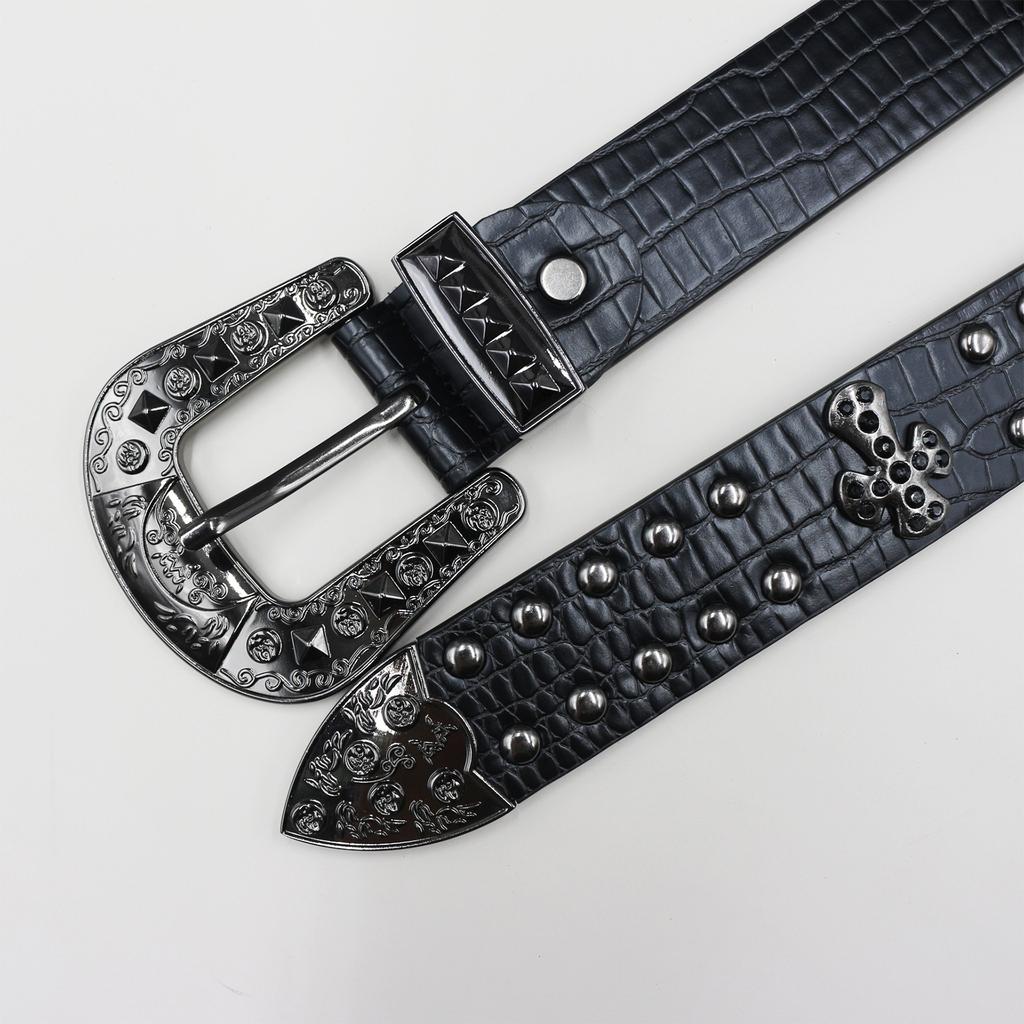 Cross Personality Trend Design Style Belt Men and Women Universal Metal Belt Hip Hop Punk Rivets Cool