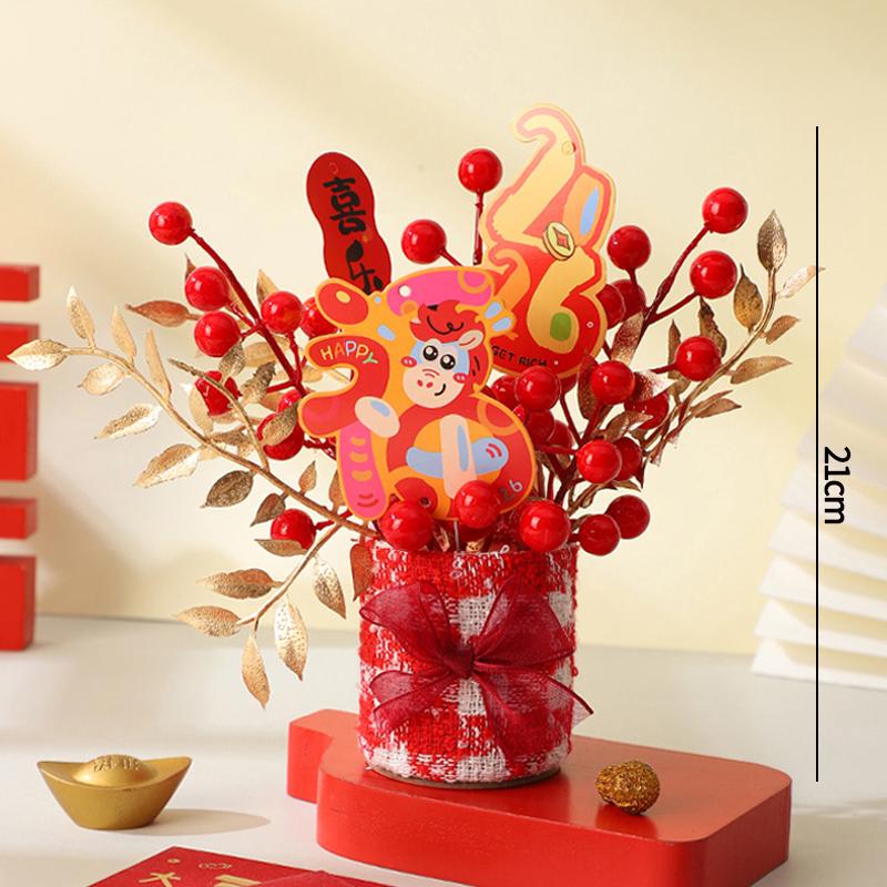 Chinese Wealth Fruit Pot Decoration Chinese New Year Desktop Ornament Spring Festival Gift Decor Blessing Flower Bucket