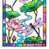 Lotus Dragonfly Pattern Film Stained Glass Style Window Cling, Rainbow Suncatcher Static Decorative for Doors Decal, Privacy Home Door Balcony