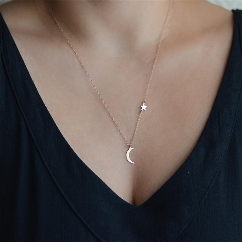Moon Star Pendant Necklace Neck Chain Necklace Gold And Silver Long Chain Women'S Jewelry