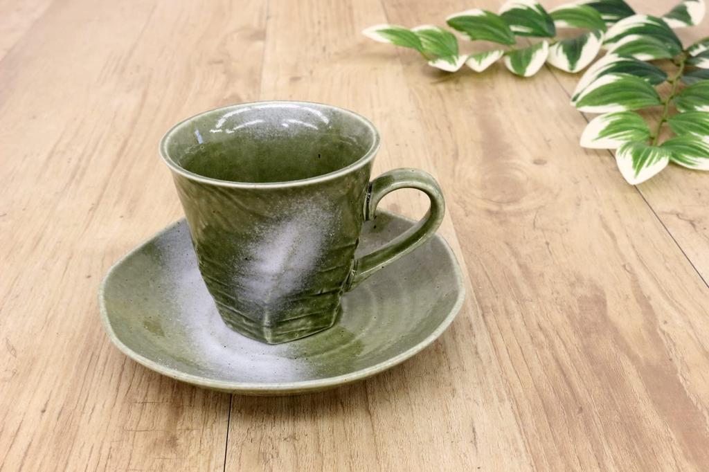 Castle Enterprises Mino Ware Japanese Cafe Series Rough-Kezuri Twisted Coffee Bowls, Green Ink Blown, Set of 10