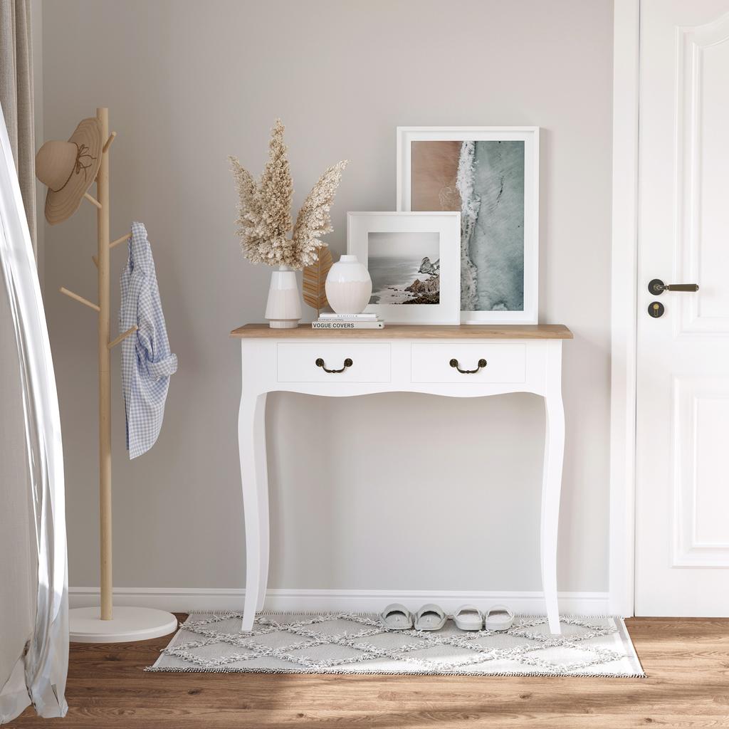 Console Table Entryway Table Sofa End Mexican Style 2 drawers dim. 87L x 34W x 78H cm MDF Solid Wood pine Light White