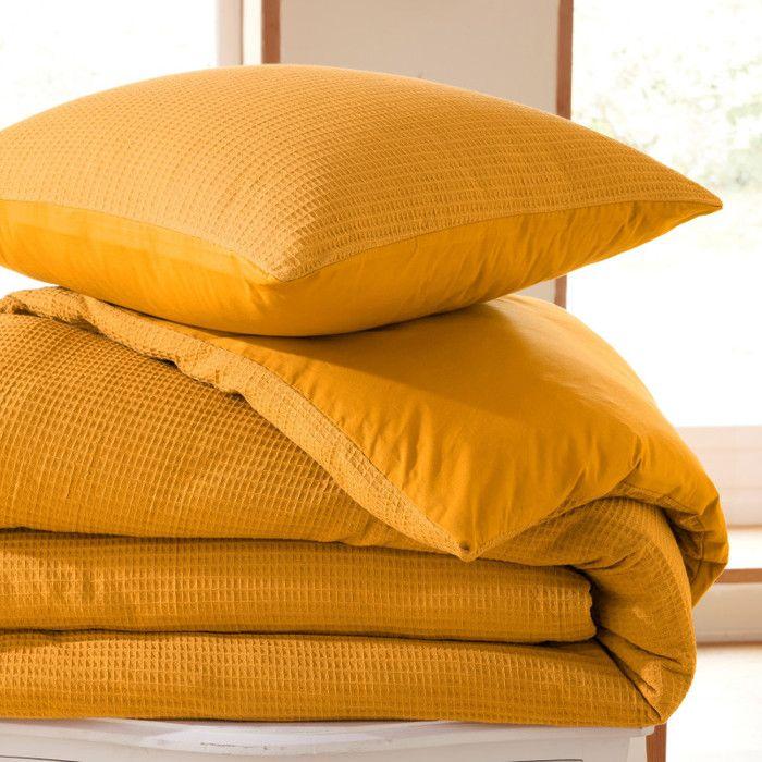 Parure de couette "Nid d'abeille" 240 x 220 pour lit 2 Places 140 à 160 cm - Nid d'abeille Curry - Nid d'abeille Curry -