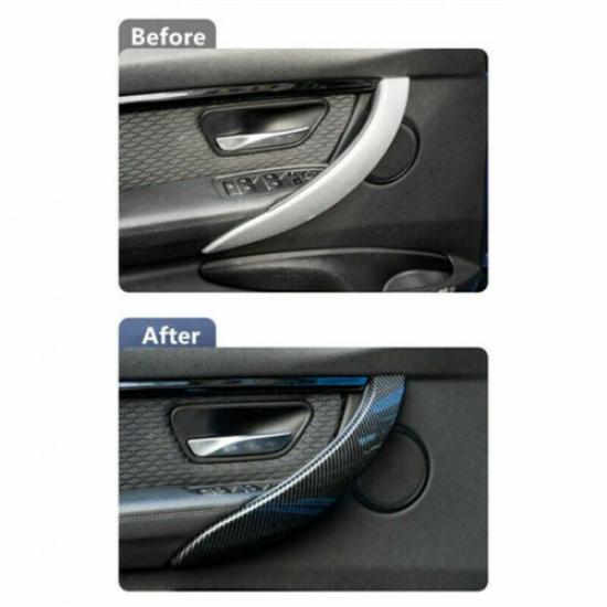 2pcs Bright Carbon Fiber Style Car Front Door Handle Cover For BMW 3 4 F30 F31