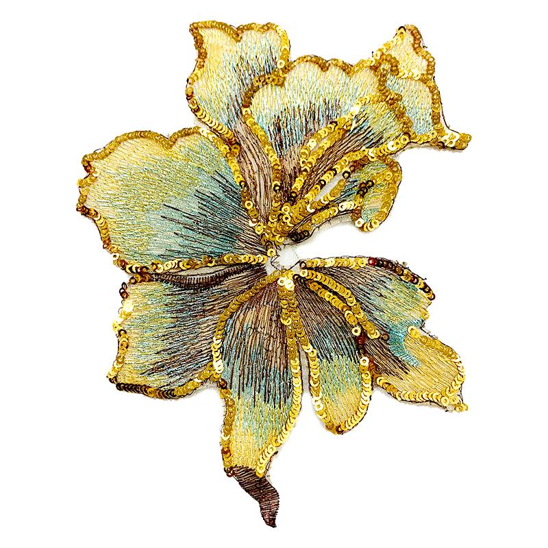 1PC Dress Accessory Bag Decor Flower Strips Sequin Flower Embroidery Patches DIY Sewing