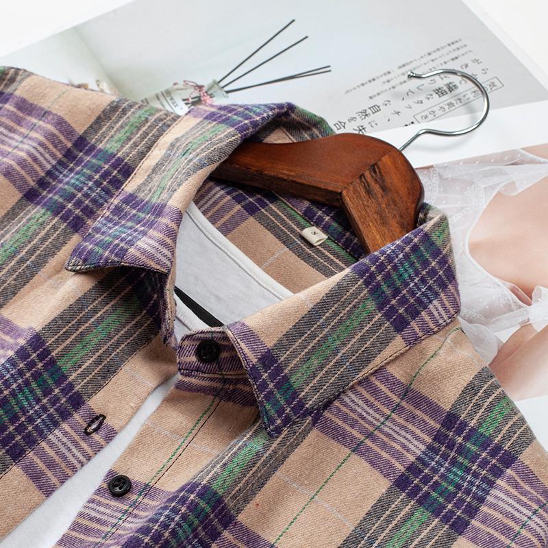 2024 весенние клетчатые рубашки, женские топы и блузки с длинным рукавом, женские повседневные блузки с карманами, свободная женская рубашка в клетку фиолетового цвета