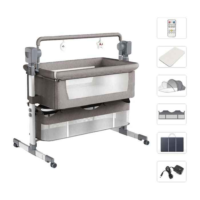 Berceau électrique Lit bebe - Magic ZC - Bluetooth avec musique, Lit cododo multifonctionnel, Balançoire à 5 vitesses - Gris Clair