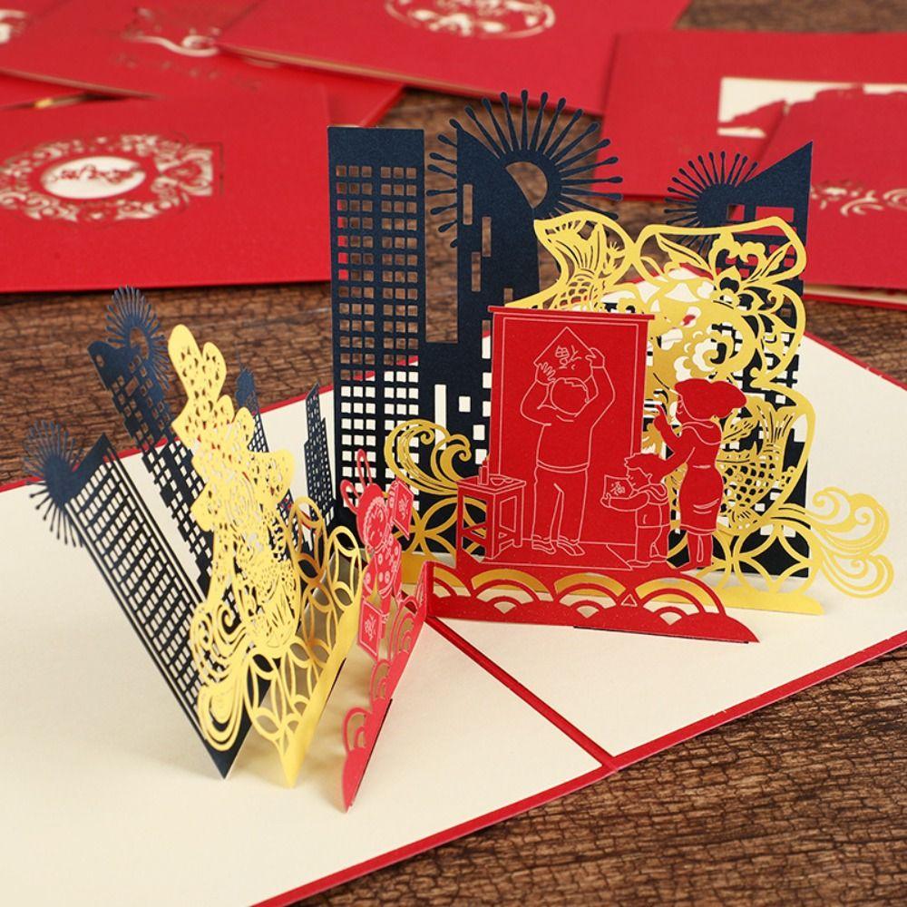 3D Pop Up New Year Greeting Card Hollow Carved Blessing Card Thank You Card Chinese New Year