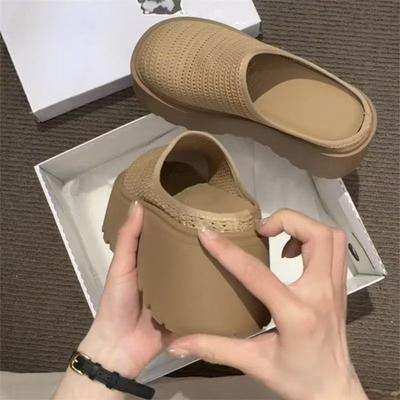 Сетчатые толстые подошвы женские летние сандалии 2025 новые полые супер огненные ретро-усиленные нескользящие полутапочки с мешковиной