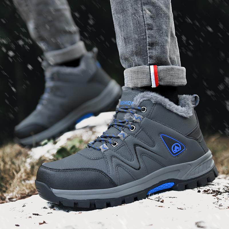 Зимние кожаные мужские ботинки для снега, теплые мужские ботинки из мягкого материала, водонепроницаемые походные ботинки, нескользящие ботинки на платформе, рабочая обувь