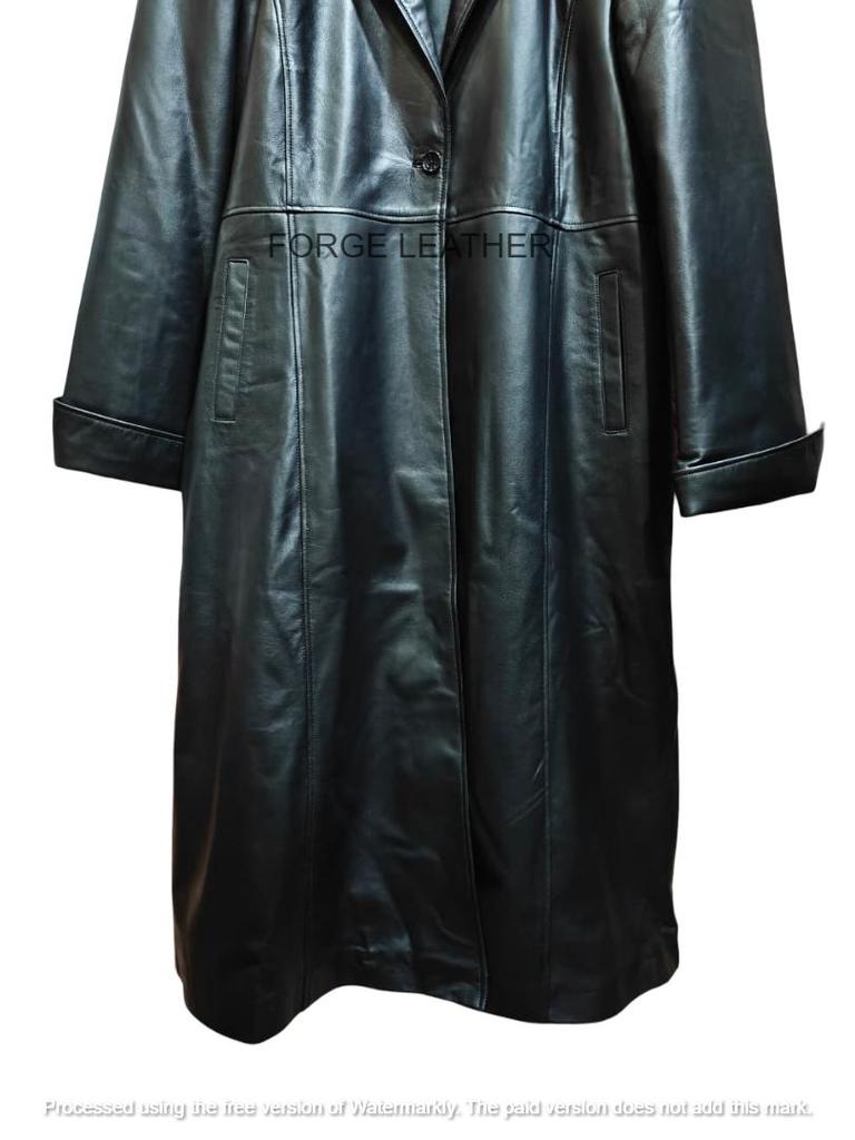 ЧЕРНЫЙ Женский Ручной Работы Формальный Дизайн Хэллоуин Кожа Ягненка Длинный Тренч Стильный