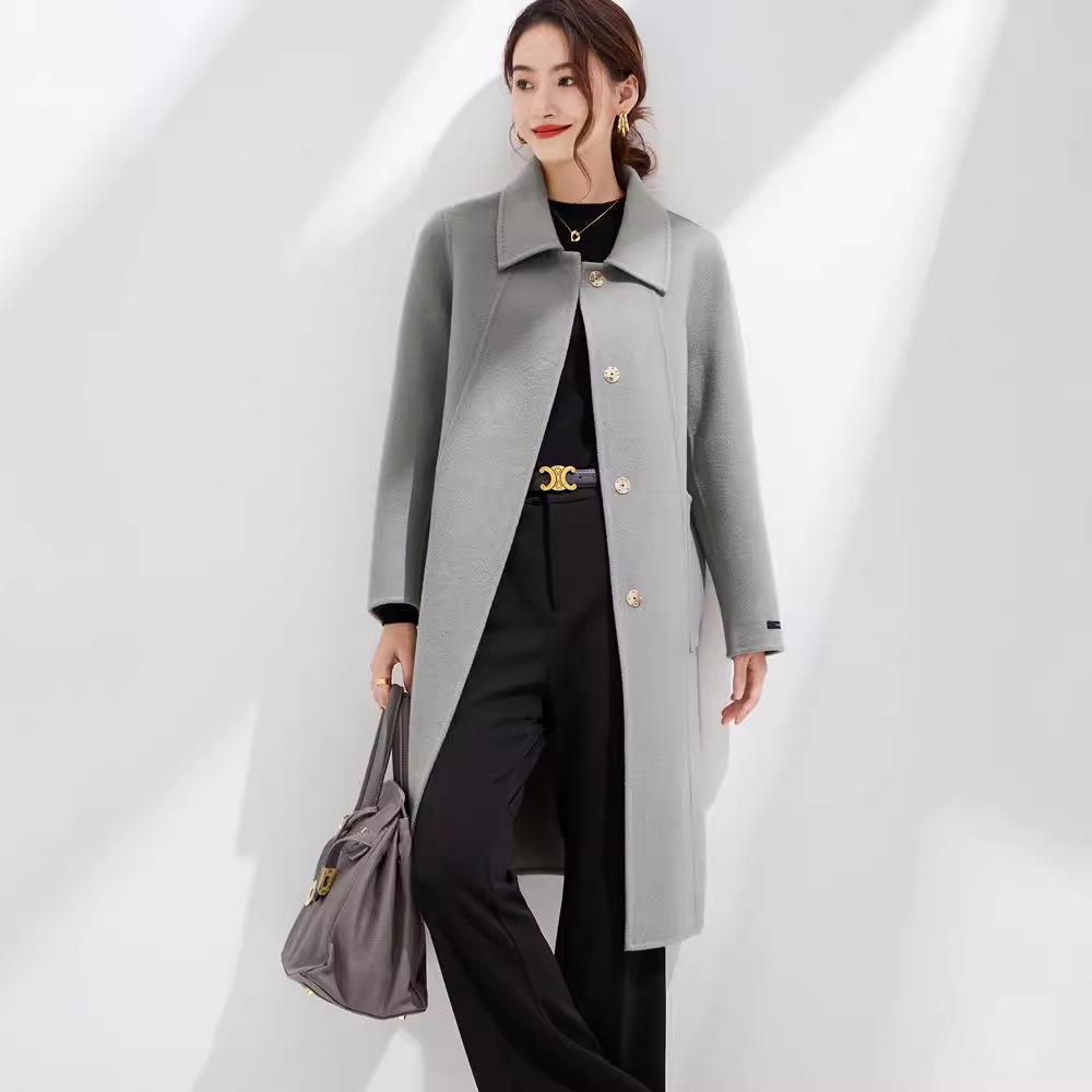 Высококачественное приталенное двухстороннее шерстяное пальто - длинный кашемир для осени/зимы 2024 года, большой размер.