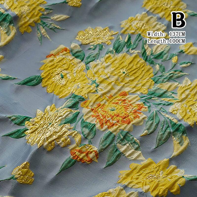 1M Rustic Floral Embossed Jacquard Yarn-dyed Fabric for Dresses Vest Bag Jacquard Fashion Women Wedding Dress Clothing Supplies