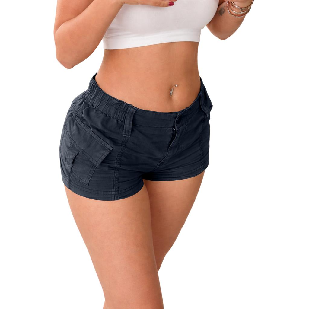 Women Casual High Waist Cargo Shorts with Pockets Elastic Waistband Zipper Fly Summer Outdoor Wear