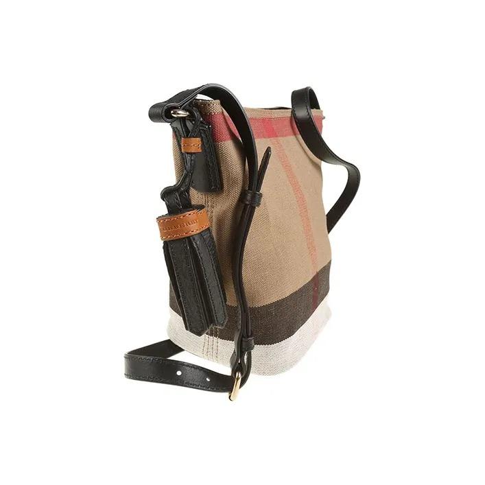 Burberry Classic Check Adjustable Strap Canvas and Linen Blend Tote Bag with Detachable Shoulder Strap Women's Brown