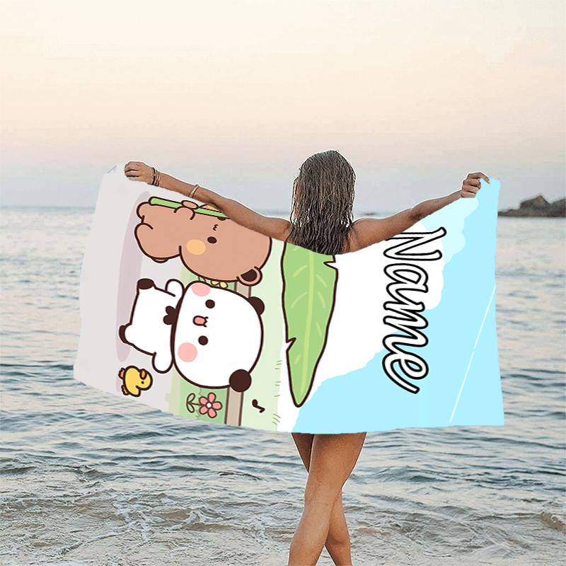1pc Yier BuBu Bear3 Beach Towel with Custom Name, Beach/Swimming/Bath/Picnic/Camping Towel, Suitable for Seaside Beaches