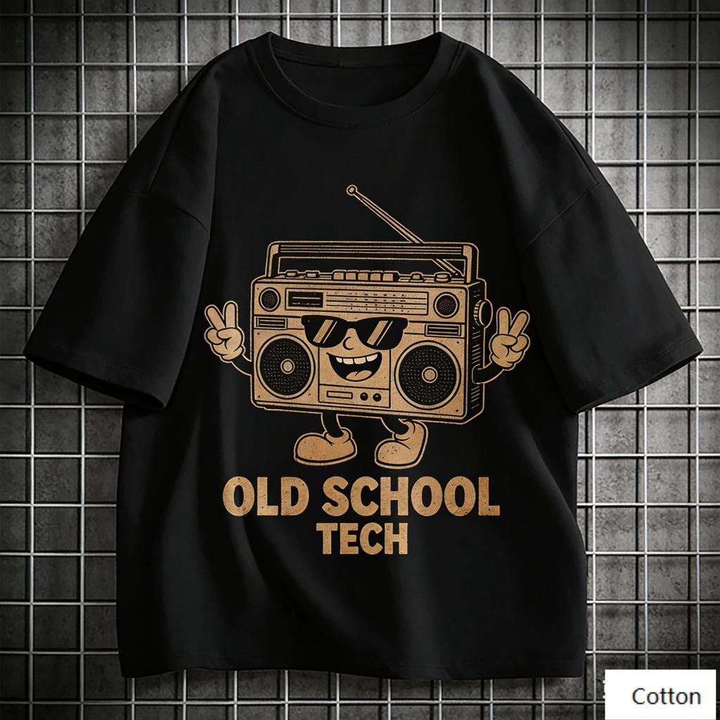 Vintage 90s Hip Hop Unisex Cotton TShirt with Retro Boombox Cartoon Art and Distressed Print Retro Streetwear Tee