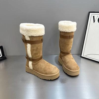 2024 Брендовые женские туфли, высокие женские сапоги, модные повседневные ботинки с пряжкой на ремне, женские зимние однотонные ботинки для снега Zapatos