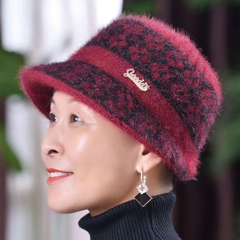 Зимняя вязаная шляпа-панама на флисовой подкладке для пожилых женщин