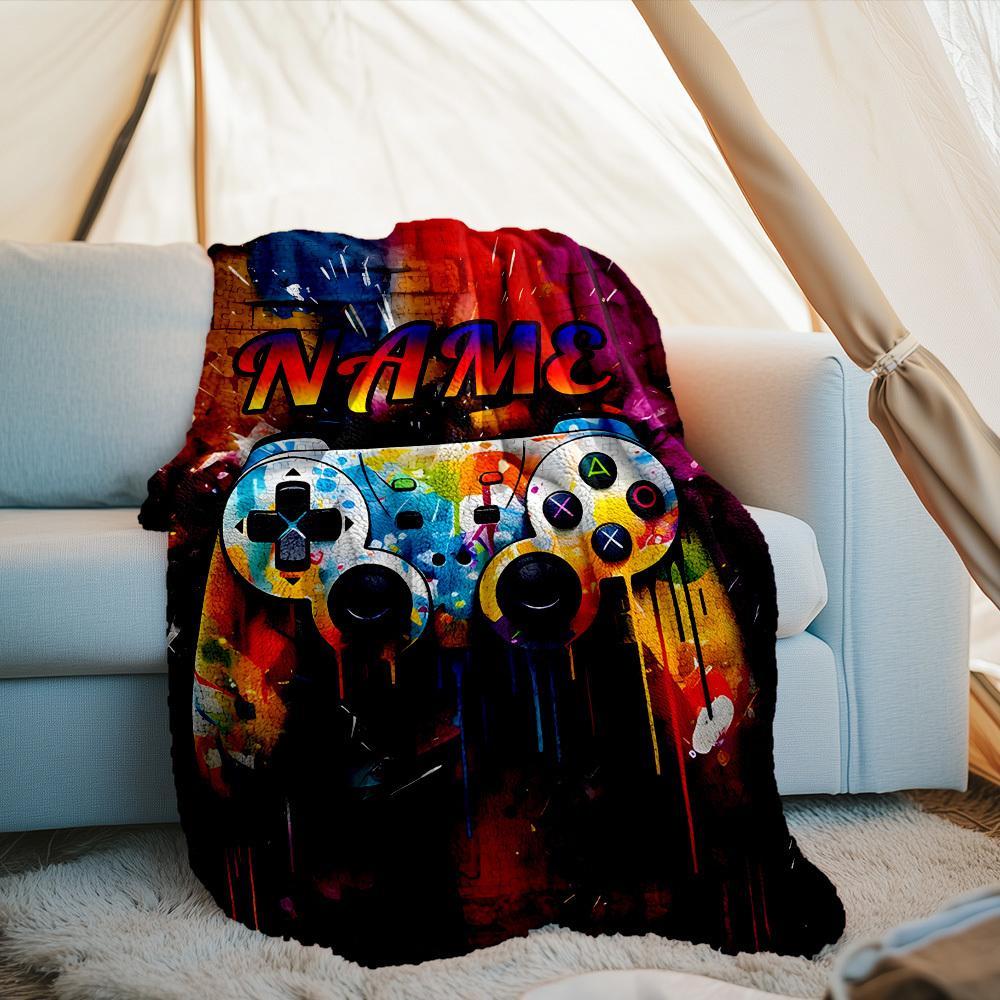 Gaming Controller Art Outdoor Customize Your Name Blanket Soft Lightweight Multiseason Use For Travel Camping Picnic Sofa Office Bed Living Room