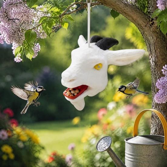 Легко установить кормушку для деревьев, голова овцы, кормушка для белок, погодостойкое наружное подвесное украшение, креативное животное для двора с веревкой, станция кормления диких животных для