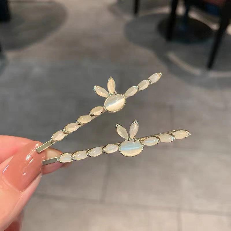 Жемчужная заколка для волос с цветком из страз «Кошачий глаз» - Элегантная боковая заколка для челки и пушистых волос