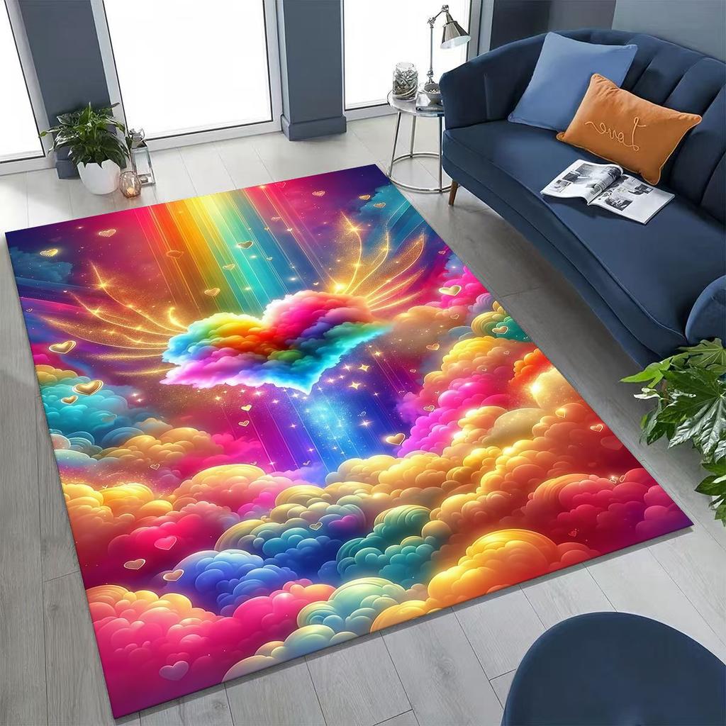 Colorful Rainbow Clouds Dream Sky Cartoon Rug for Bedroom Living Room Sofa Home Doormat Decor, Large Kid Play Non-slip Floor Mat