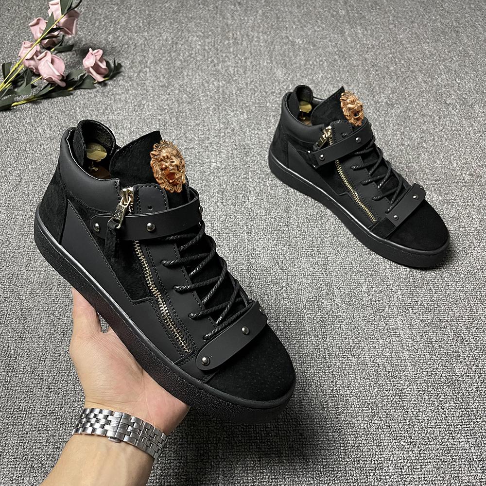 Брендовые дизайнерские кроссовки с высоким верхом, мужские, кожаные, с металлической пряжкой, трендовые, универсальные, повседневные, 4