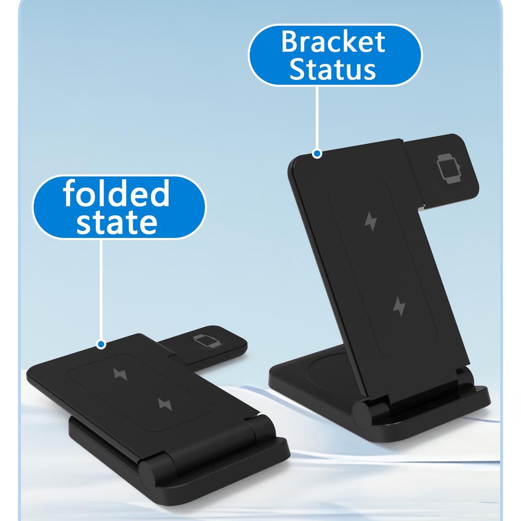 Беспроводная зарядная станция 3 в 1 30 Вт Портативная станция быстрой зарядки для iPhone 16/15/14 Pro Max iWatch 9/8/7/6/5 Airpods 3/2