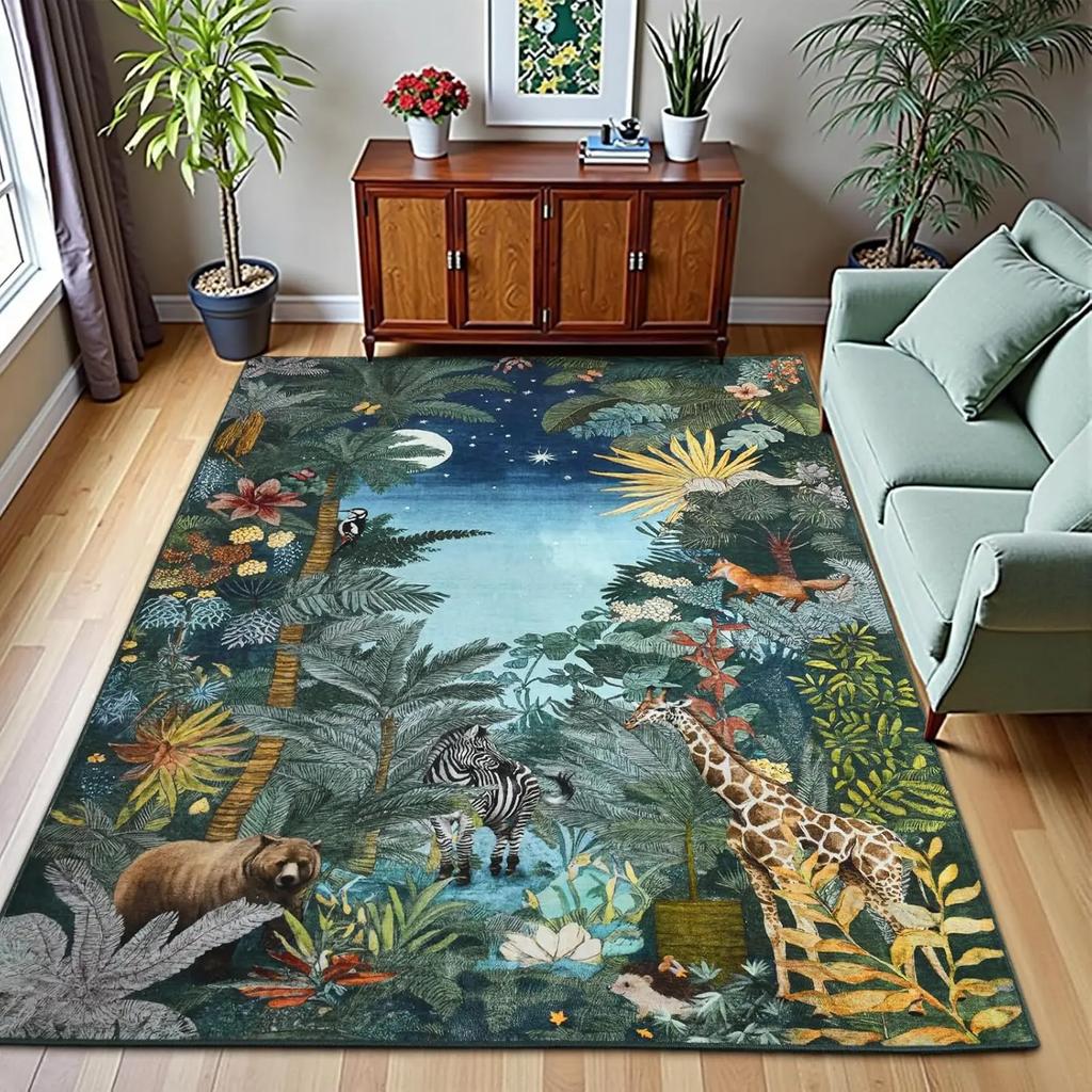 Jungle Wildlife Pattern Living Room Carpet Tropical Forest Giraffe Zebra Design Floor Mat Living Room Sofa Tea Table Foot Mat