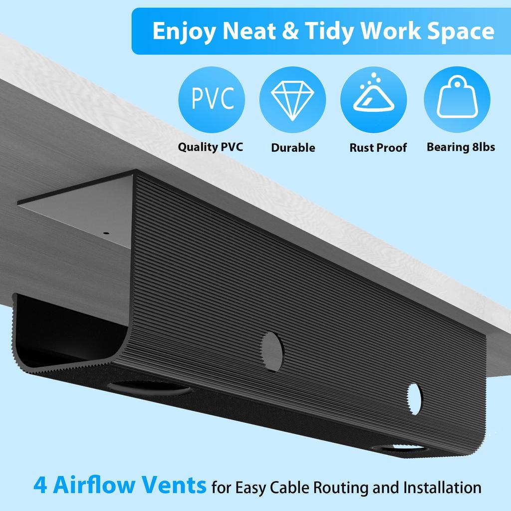 ZhiYo Cable Set of 2 Large Capacity Cable Management Length PCV Power Tap для офисной скрытой проводки для дома Black Box, лотки, подстольное хранение,