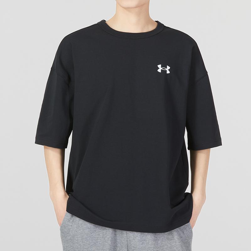 Under Armour Сплошная повседневная спортивная футболка с коротким рукавом и круглым вырезом, мужские топы, черные 1376560-001