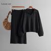 Autumn and Winter New Knit Sweater Set POLO Collar Ladies Simple Trend V-neck Solid Color Loose Slim Dress