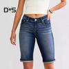 Женские джинсовые шорты длиной до колена, ретро-стиранные, облегающие, эластичные, с эффектом потертости, градиентные цвета, карманы, на пуговицах на талии, на молнии, женские джинсы на каждый день