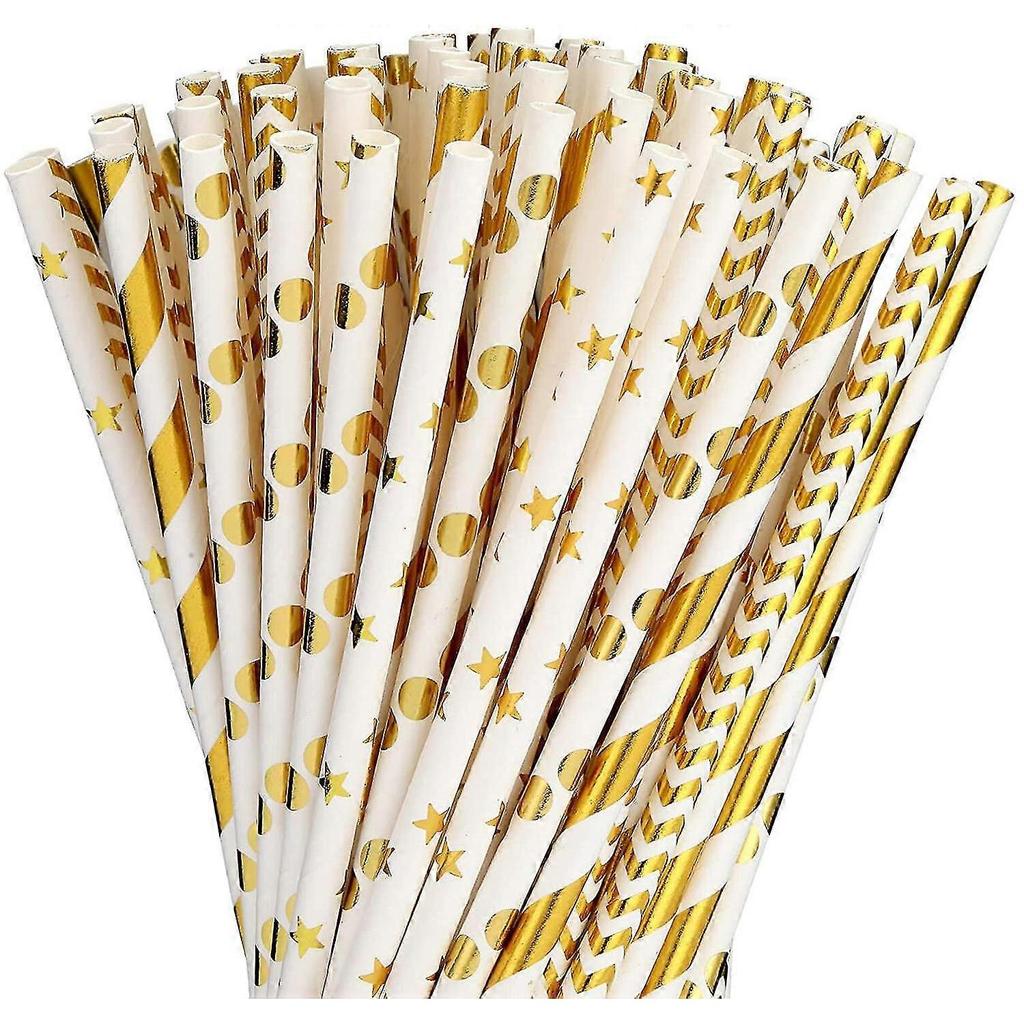 Paper Straws For Drinking, Disposable Biodegradable Cocktail Straws, Perfect For Birthday, Party Supplies , Baby Shower(gold, 100pcs/pack)