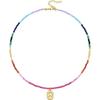 Boho Beaded Initial Necklace for Women, 14K Gold Plated Letter Pendant Rainbow Gemstone Choker Colorful Summer Beach Jewelry