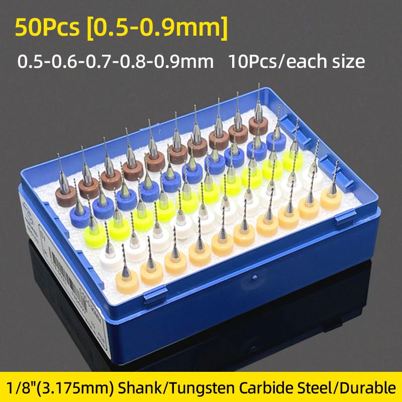 10pcs Set 0.1mm-2.0mm High Quality Hard Alloy PCB Print Circuit Board Carbide Micro Drill Bits Tool SMT CNC 1/8 Spiral Flute Bi
