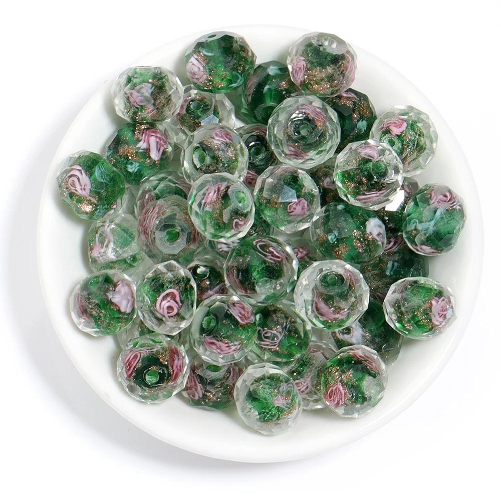 10pcs/lot 8 10 12mm Colored Faceted Flower Lampwork Beads Loose Spacer Abacus Glass Beads For DIY Girls Charms Bracelet Necklace